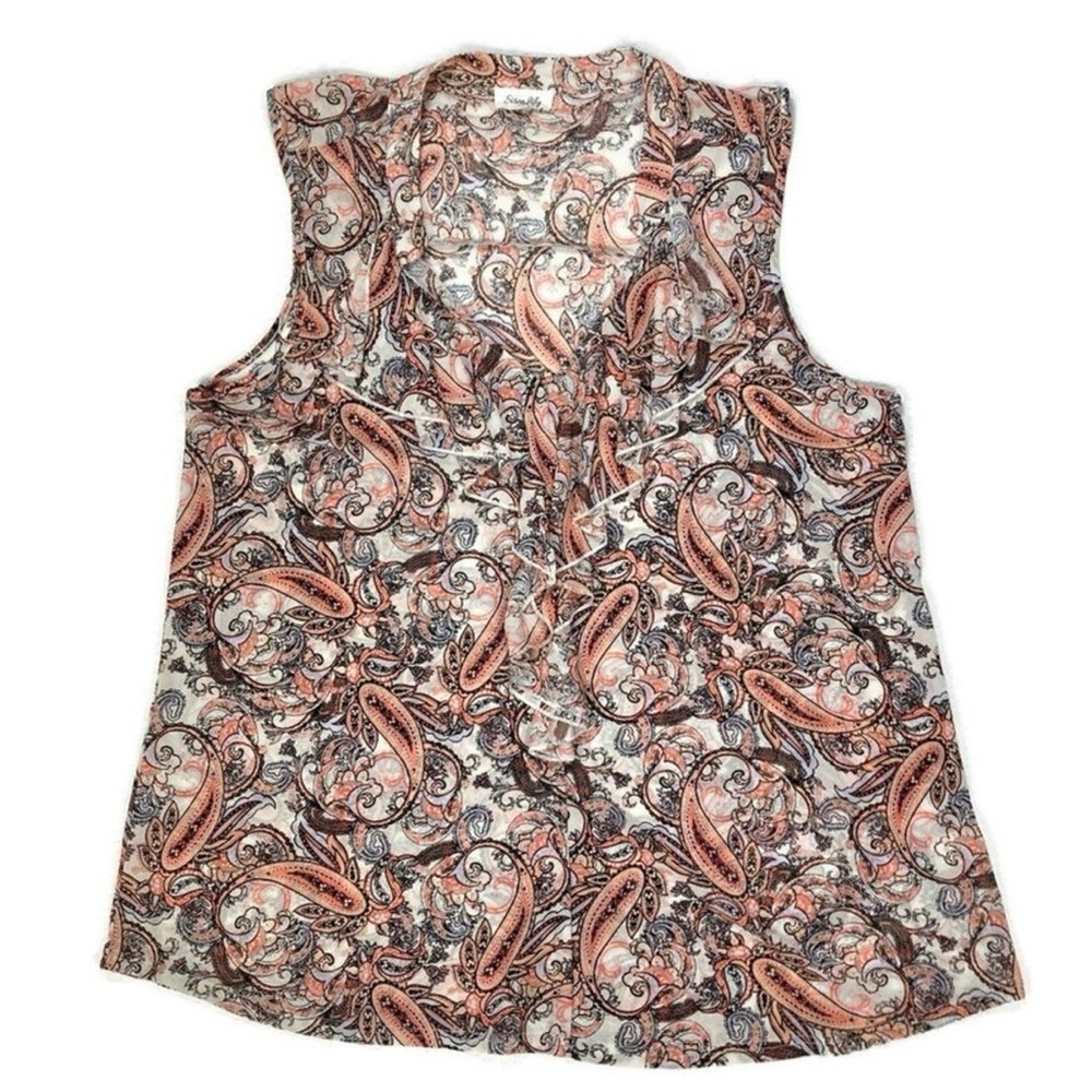 Siren Lily Womens Size 2X Peach Grey Semi-Sheer Floral Sleeveless Top Blouse EUC